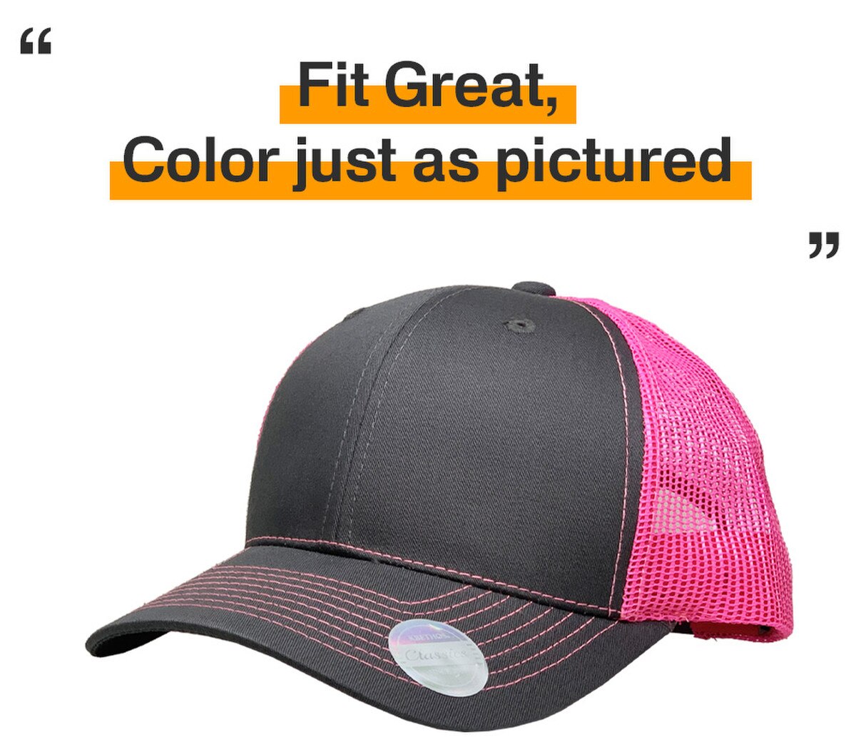 Dark Gray Neon Pink Two Tone Classic 6 Panel Trucker Mesh Snapback Side View Fit Great